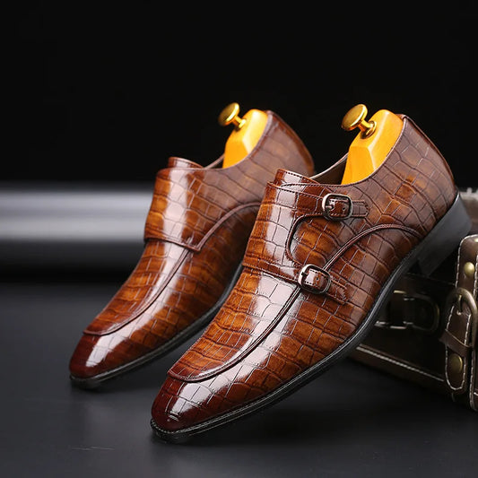 Crocodile Grain Leather Men's Business Dress Shoes for Office and Events
