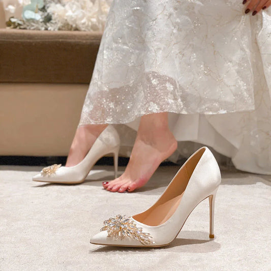 Red Pointed Toe Stiletto Heels - Women's Elegant Wedding Pumps