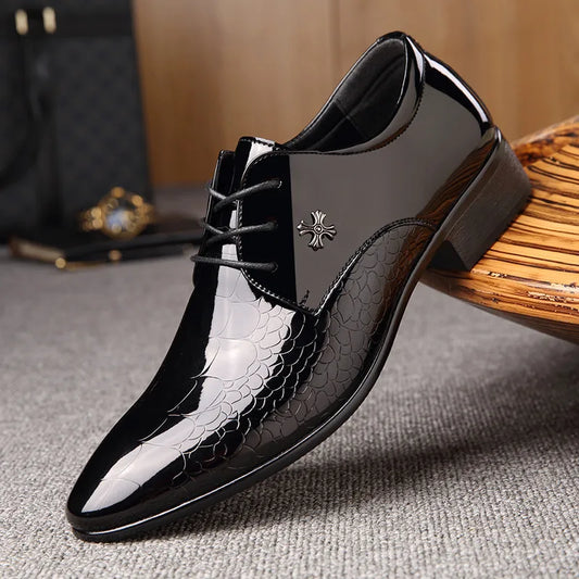 Italian Patent Leather Men's Oxford Wedding Shoes with Pointed Toe